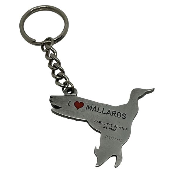 Rawcliffe Pewter I ❤️ MALLARDS Duck Keychain Vintage 1983 P. Davis Collectible - Picture 2 of 13